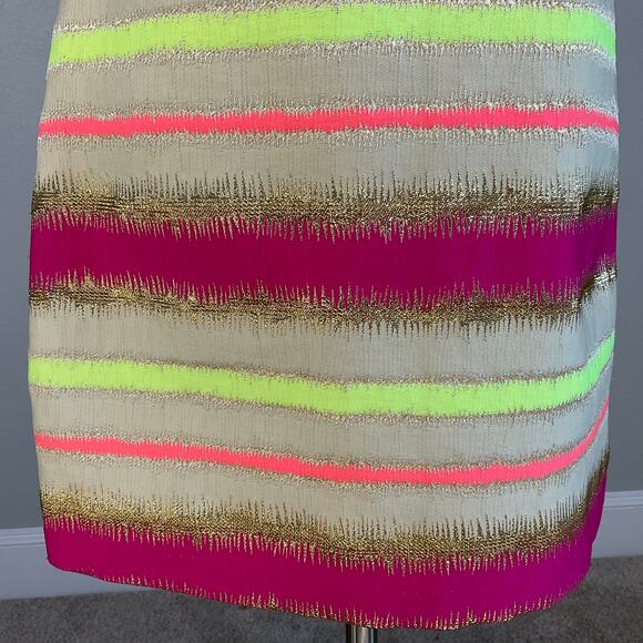 Colorful Striped Cut Out Sheath Dress Size 4 Pink & Gold T-Back by Laundry - Picture 5 of 11